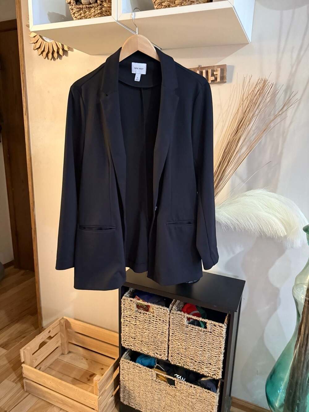 Nine West Women's Black Open-Front Blazer